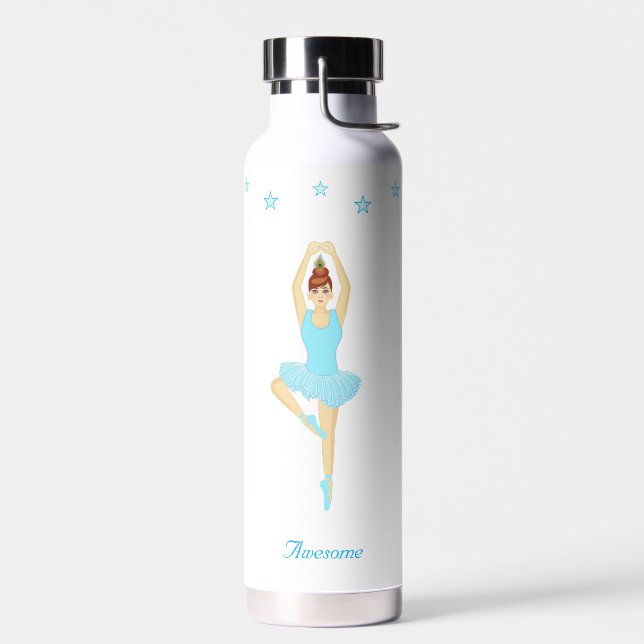 Ballet Dancer and Stars on White Water Bottle (Left)