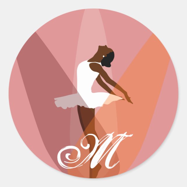ballet dancer black ballerina monogram classic round sticker (Front)