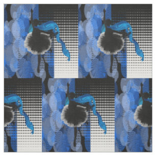 Ballet Dancer Blue Black And White Print Fabric