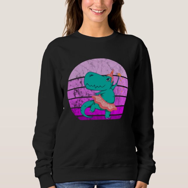 Ballet Dancer Dino Ballerina Rex Retro Sunset Dino Sweatshirt (Front)