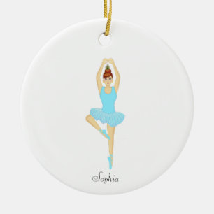 Ballet dancer dressed in light blue ceramic ornament
