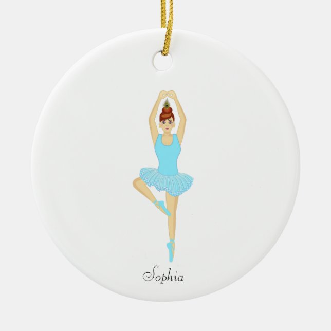 Ballet dancer dressed in light blue ceramic ornament (Front)