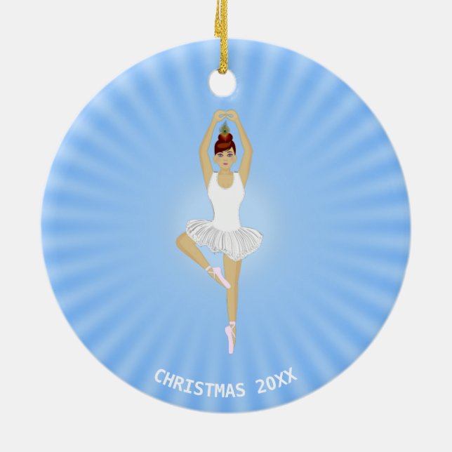 Ballet dancer dressed in white on light blue ceramic ornament (Back)