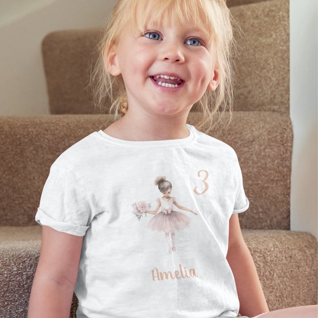 Ballet Dancer Girl Personalised Birthday Pink Cute Toddler T-Shirt (Creator Uploaded)