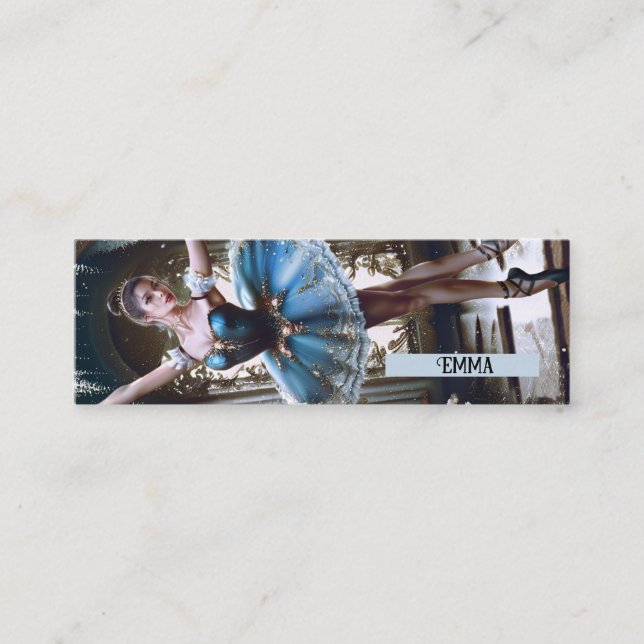 Ballet Dancer in a Blue Tutu Custom Name Bookmark Mini Business Card (Front)