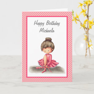 Ballet Dancer in Pink Dress Personalised Birthday Card