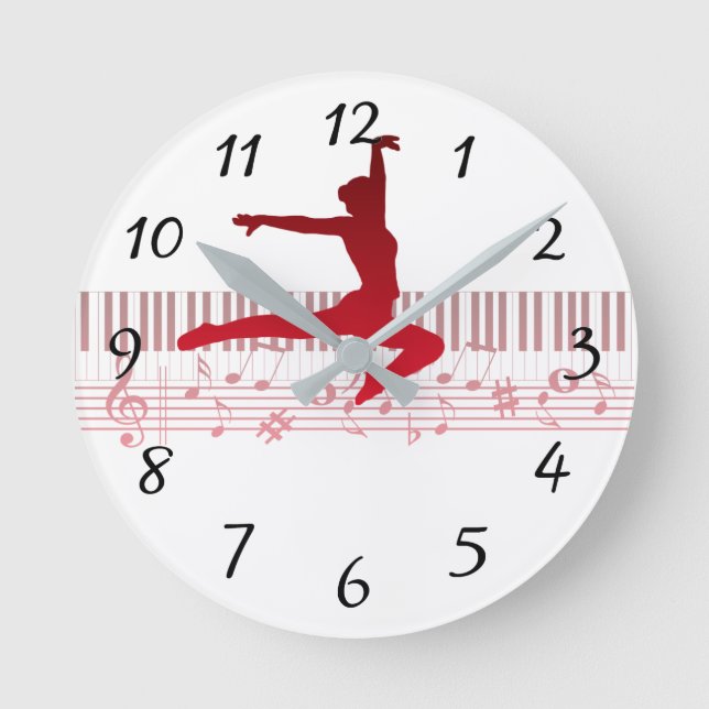 Ballet dancer on a keyboard  round clock (Front)