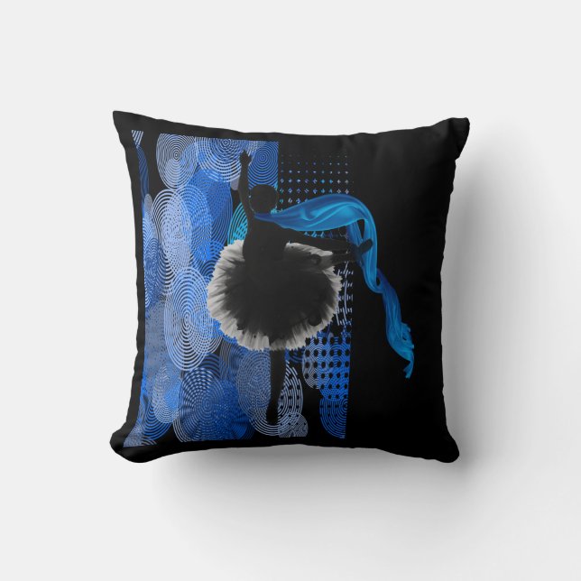 Ballet Dancer On Black And Blue Background Pillow (Front)