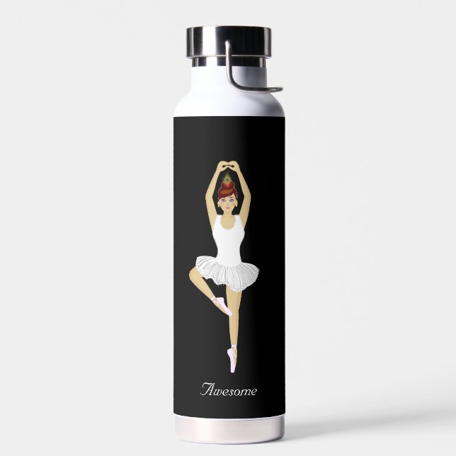 Ballet Dancer on Black Background Water Bottle (Left)