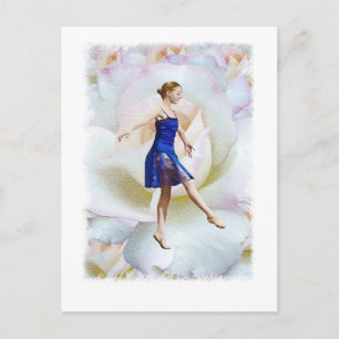 Ballet Dancer on White Rose Postcard