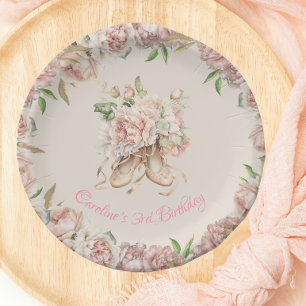 Ballet Dancer Pink Floral Birthday Paper Plate