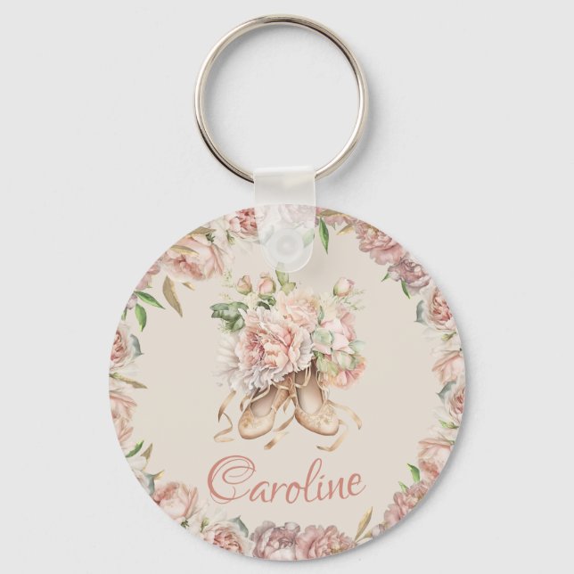 Ballet Dancer Pink Floral Custom Key Ring (Front)