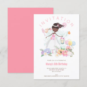 Ballet Dancer Pink Floral Girl 6th Birthday Party Invitation