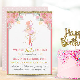 Ballet Dancer Pink Floral Girl Birthday Party Invitation