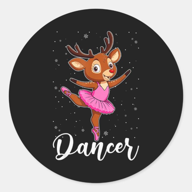 Ballet Dancer Reindeer Ballerinas Christmas Pjs Wo Classic Round Sticker (Front)