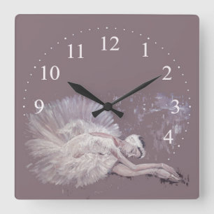 Ballet dancer swan painting square wall clock