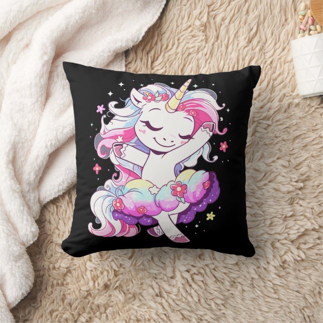 Ballet Dancer Unicorn Girls Rainbow Ballerin Colou Cushion (Blanket)