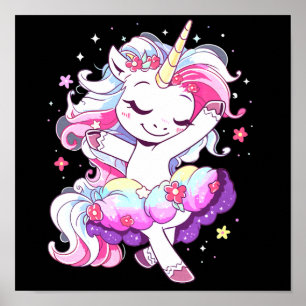 Ballet Dancer Unicorn Girls Rainbow Ballerin Colou Poster