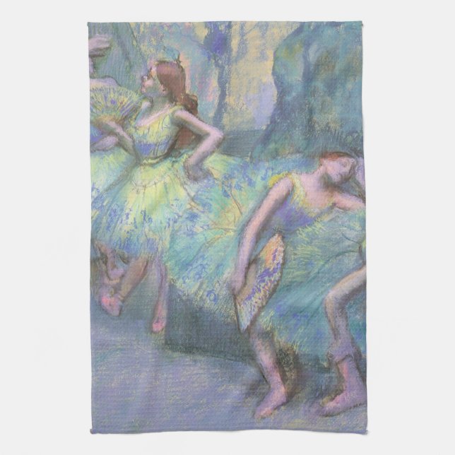 Ballet Dancers in the Wings by Edgar Degas Tea Towel (Vertical)