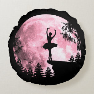 Ballet Dancing Pink Full-Moon Ballerina Women Girl Round Cushion
