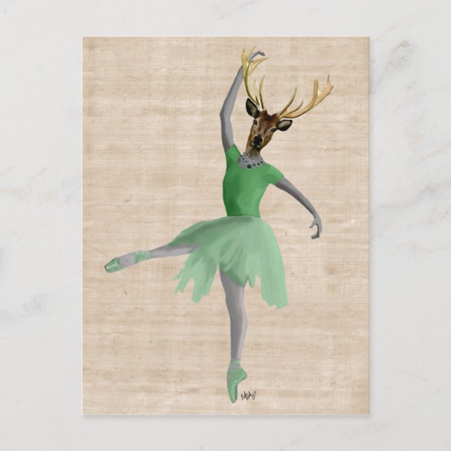 Ballet Deer in Green 2 Postcard (Front)