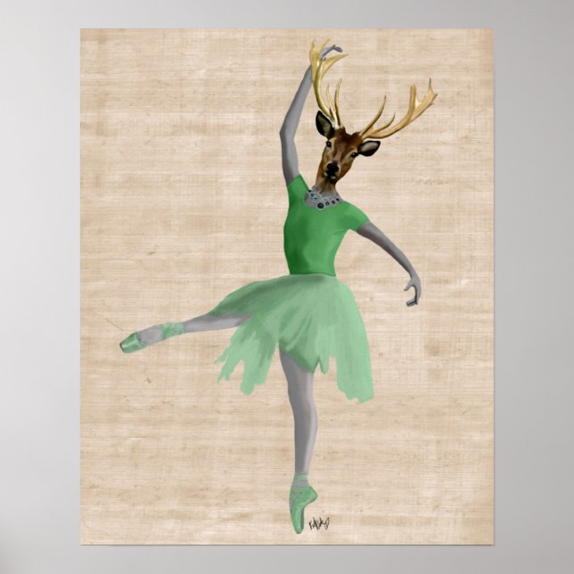 Ballet Deer in Green Poster (Front)