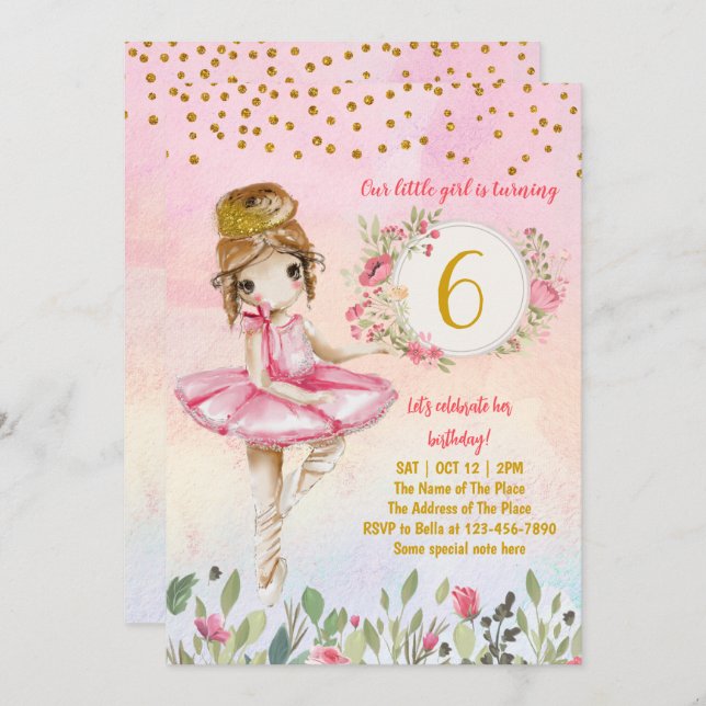 Ballet Girl Pink Birthday Party Invitation (Front/Back)