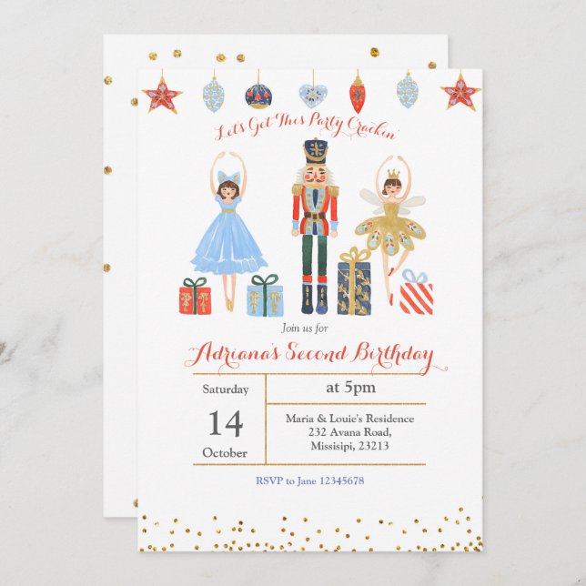 Ballet Glitter Confetti Birthday Invite Nutcracker (Front/Back)