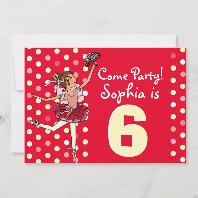 Ballet kids party red yellow invitation (Front)