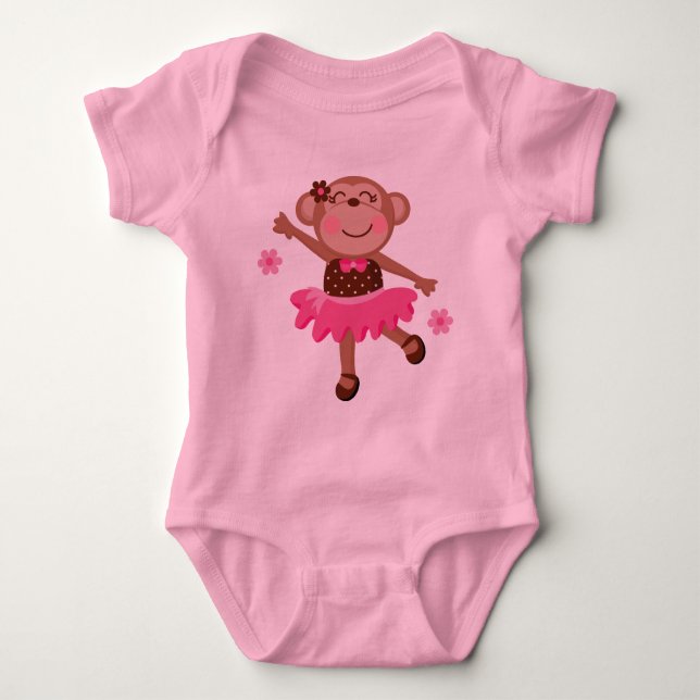 Ballet Monkey Cute Baby Bodysuit (Front)