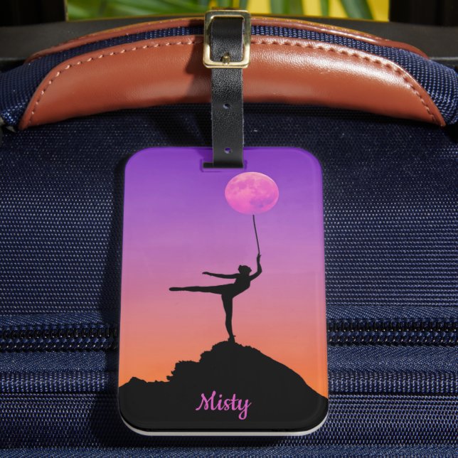 Ballet Moon Balance Personalised Name Luggage Tag (Front Insitu 2)