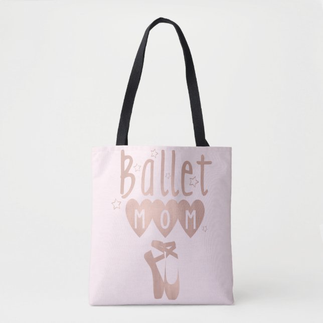 Ballet Mum Pink Rose Gold Stars & Hearts Tote Bag (Front)