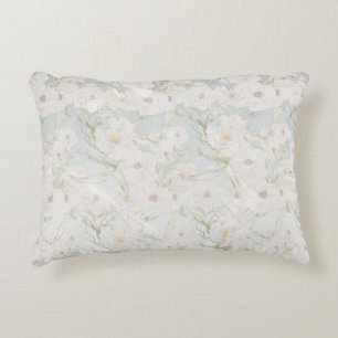 Ballet of Petals: White Flowers on Blue & White Decorative Cushion