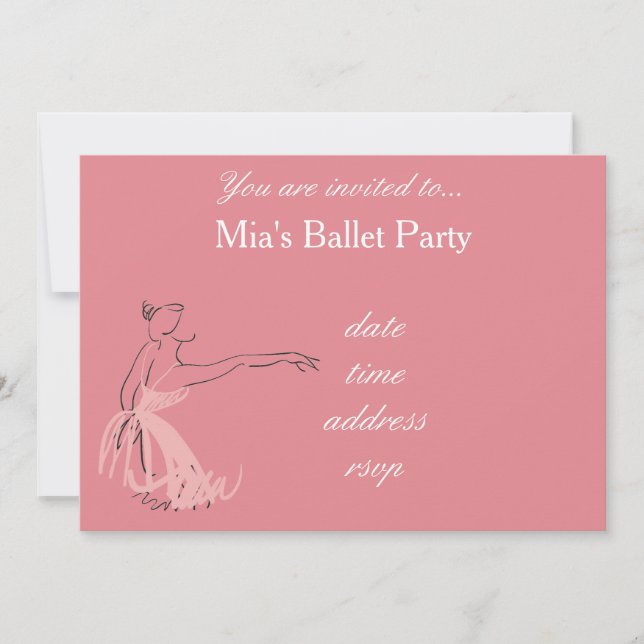Ballet Party for girls pink ballerina Invitation (Front)