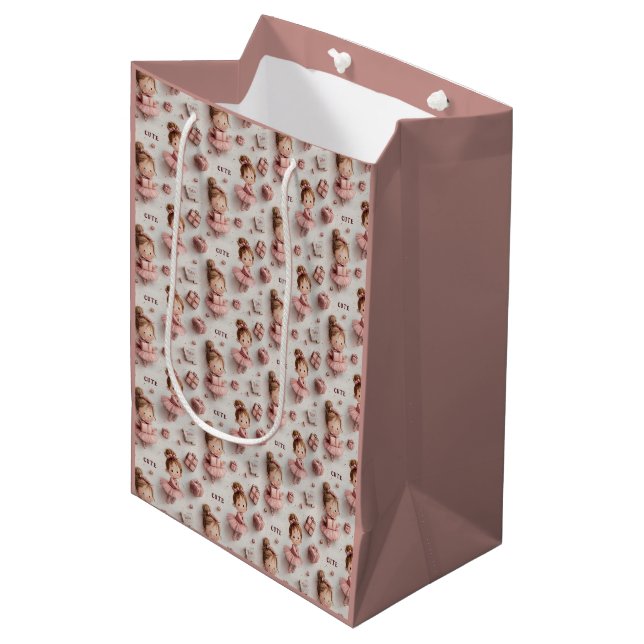 Ballet Party in Blush and Ballet Pink Medium Gift Bag (Front Angled)
