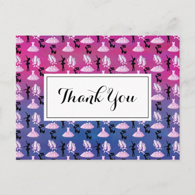 Ballet Pattern on Pink and Blue Gradient Postcard (Front)