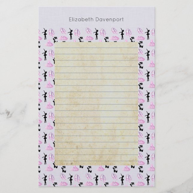 Ballet Pattern on Pink and Blue Gradient Stationery (Front)