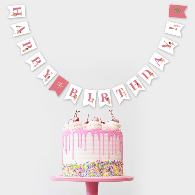 Ballet Pink Ballerina Happy Birthday  Bunting (Ballet Pink Ballerina Happy Birthday Bunting Flags)