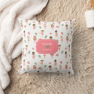 Ballet Pink Ballerinas Dancing Monogram Cushion