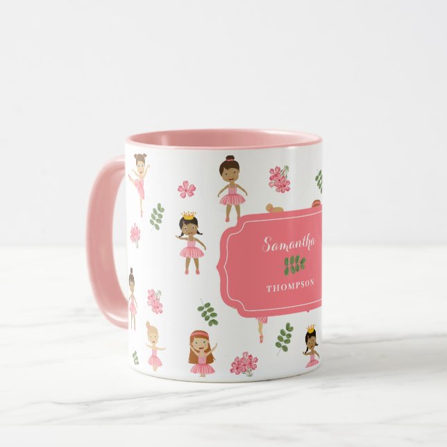Ballet Pink Ballerinas Dancing Pattern Girl Mug (Front Left)