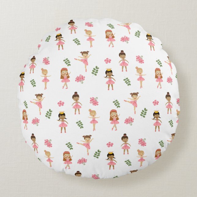 Ballet Pink Ballerinas Dancing Pattern Round Cushion (Front)