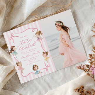 Ballet Pink Girls Bow Ballerina Baby Shower Photo Invitation