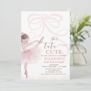 Ballet Pink Girls Bow Tutu Ballerina 2nd Birthday Invitation