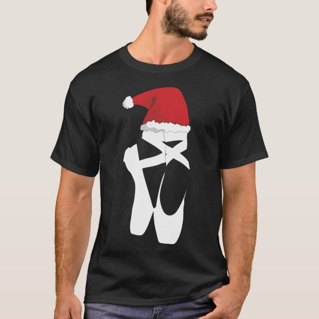 Ballet Pointe Shoe Christmas Santa Hat T-Shirt (Front)