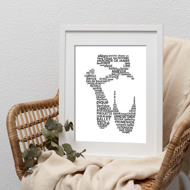 Ballet Pointe Shoe Typography Black and White Poster (Creator Uploaded)