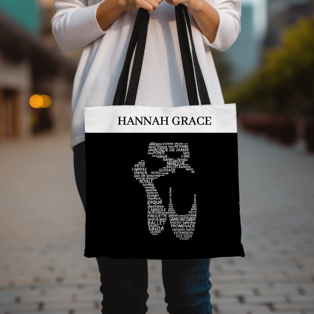 Ballet Pointe Shoe Typography Black and White Tote Bag (Creator Uploaded)