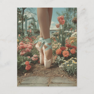 Ballet Pointe Shoes in Blooming Garden Postcard