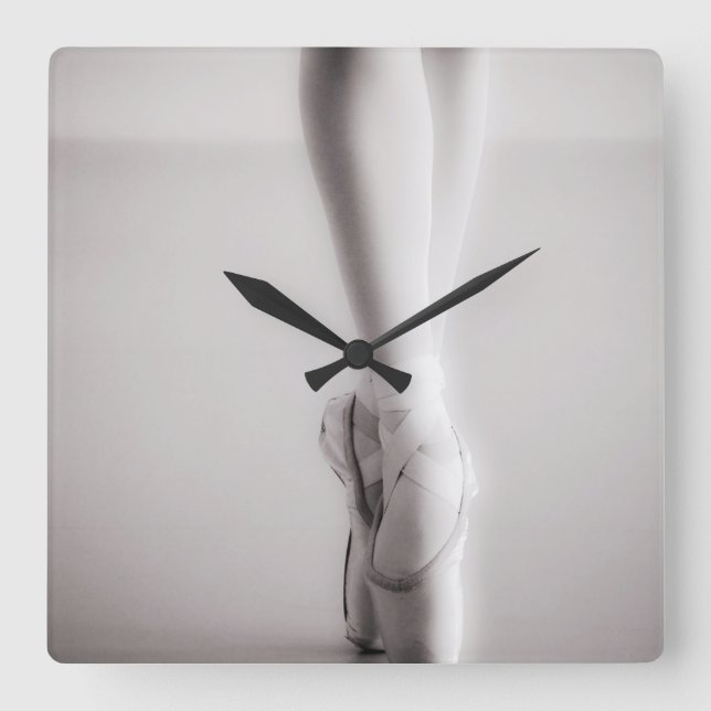 Ballet Pointe Shoes Sepia Dancing Slippers Square Wall Clock (Front)