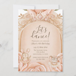 Ballet Princess Girls Fourth Birthday  Invitation