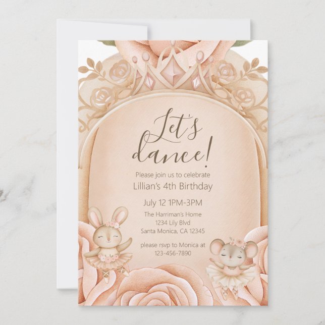 Ballet Princess Girls Fourth Birthday  Invitation (Front)